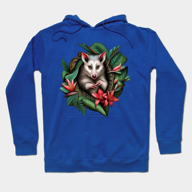 North American Opossum Surrounded By Carolina Lily Tattoo Art Hoodie by taiche